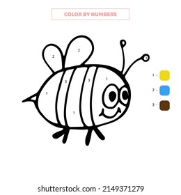 Color hand drawn doodle single cute bee by numbers. Vector illustration.