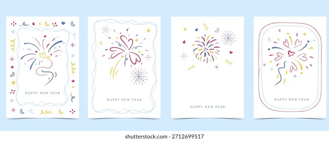 Fondo de fuegos artificiales dibujado a mano de color para la fiesta de celebración de año nuevo