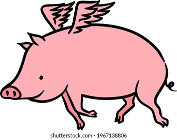 Color hand drawn flying pig