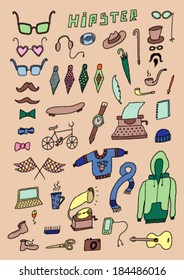 Color hand drawn hipster set