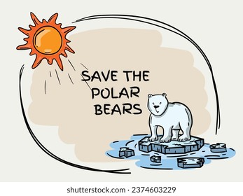 
Color hand drawn illustration dedicated to the theme of global warming with a dying polar bear.