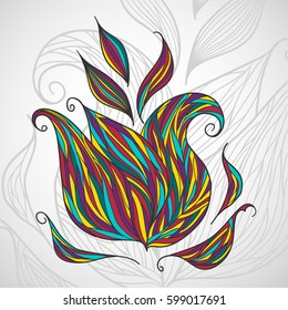 Color hand drawn lotus flower Abstract fire flower concept illustration logo. vector