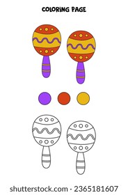 Color hand drawn mexican maracas, Coloring page for kids. 