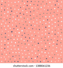 Color hand drawn polka dot seamless pattern with grunge texture effect. Vector design for fabric, textile, wallpaper, package design.