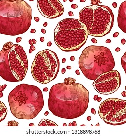 color hand drawn seamless vector pattern with pomegranate with seeds for girls, boys, clothes. Creative background with Doodle healthy food Funny wallpaper for textile and fabric. Fashion style