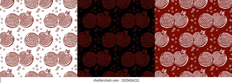 color hand drawn seamless vector pattern with pomegranate with seeds for girls, boys, clothes. Creative background with Doodle healthy food Funny wallpaper for textile and fabric. Fashion style