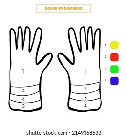 Color hand drawn single doodle rubber gloves by numbers.Vector illustration.