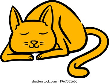 Color hand drawn sleeping cat