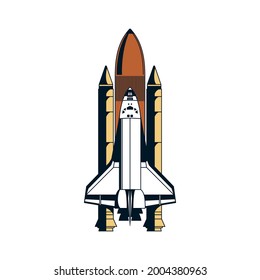 Color hand drawn spaceship on blank background vector illustration