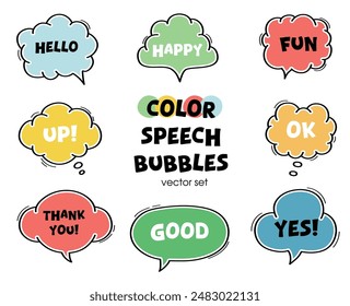 Color hand drawn speech bubble frame set. Cute handwritten frame collection.