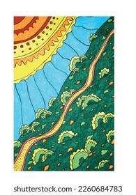 color hand drawn stylized art poster