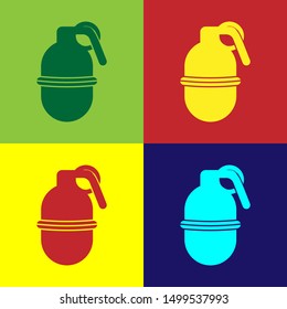 Color Hand grenade icon isolated on color background. Bomb explosion.  Vector Illustration