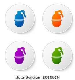 Color Hand grenade icon isolated on white background. Bomb explosion. Set icons in circle buttons. Vector Illustration