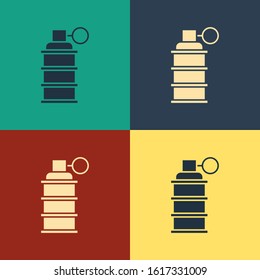 Color Hand grenade icon isolated on color background. Bomb explosion. Vintage style drawing. Vector Illustration