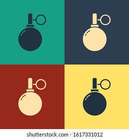Color Hand grenade icon isolated on color background. Bomb explosion. Vintage style drawing. Vector Illustration