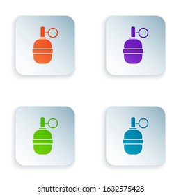 Color Hand grenade icon isolated on white background. Bomb explosion. Set icons in square buttons. Vector Illustration