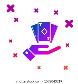 Color Hand holding deck of playing cards icon isolated on white background. Casino gambling. Gradient random dynamic shapes. Vector Illustration