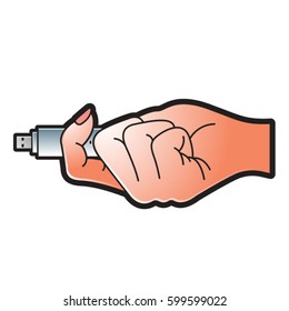 color hand holding pen drive-vector drawing