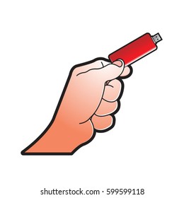 color hand holding pen drive-vector drawing