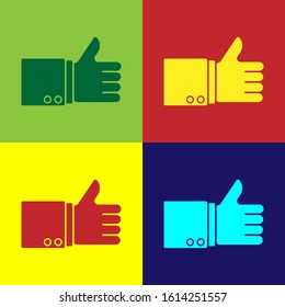 Color Hand thumb up icon isolated on color background.  Vector Illustration