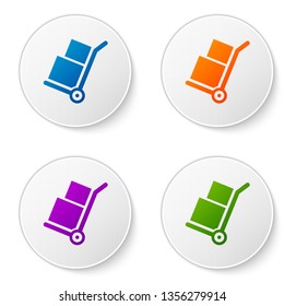 Color Hand truck and boxes icon isolated on white background. Dolly symbol. Set color icon in circle buttons. Vector Illustration