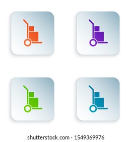 Color Hand truck and boxes icon isolated on white background. Dolly symbol. Set icons in colorful square buttons. Vector Illustration