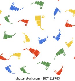 Color Hand truck and boxes icon isolated seamless pattern on white background. Dolly symbol. Vector.