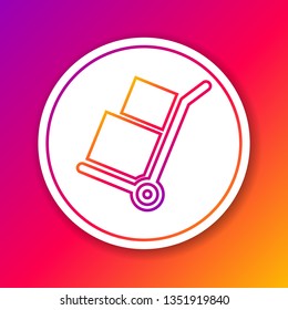 Color Hand truck and boxes line icon isolated on color background. Dolly symbol. Circle white button. Vector Illustration