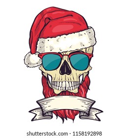 Color handdrawn angry skull of Santa Claus