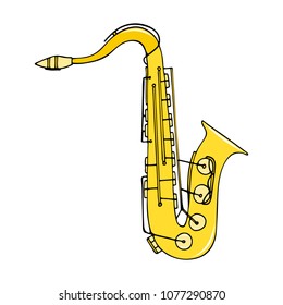 Color hand-drawn musical instrument - saxophone. 