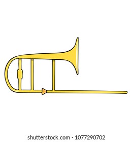 Color hand-drawn musical instrument - trombone. 