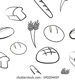 Color hand-drawn seamless pattern with bread. Healthy food diet. Vector illustration