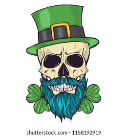 Color handdrawn skull of leprechaun