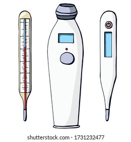 Color hand-drawn thermometer set. Vector illustration