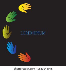 Farbdruckhintergrund-Konzept, handgeschriebene Illustration für Kindererziehung, Schulunterricht oder vielfältige Gemeinschaftshilfe, einzeln auf Schwarz, EPS10-Vektor.