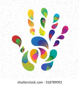 Color handprint. Color drops shape of the hand and fingers