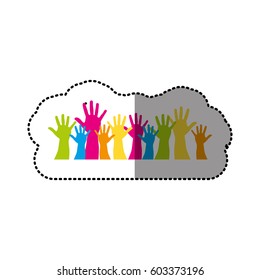 color hands up together icon, vector illustration design