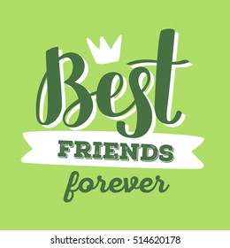 Color handwritten vector lettering with crown and ribbon on green background. Calligraphic inscription. Hand drawn lettering print. Apparel, t-shirt, bag, sticker, poster, card design