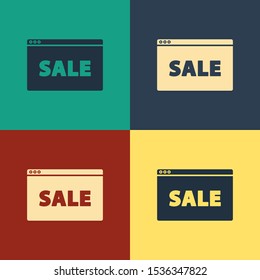 Color Hanging sign with text Online Sale icon isolated on color background. Signboard with text Sale. Vintage style drawing. Vector Illustration