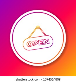 Color Hanging sign with text Open door line icon isolated on color background. Circle white button. Vector Illustration