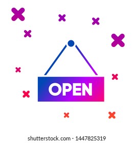 Color Hanging sign with text Open door icon isolated on white background. Gradient random dynamic shapes. Vector Illustration