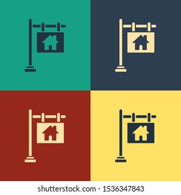 Color Hanging sign with text Sale icon isolated on color background. Signboard with text Sale. Vintage style drawing. Vector Illustration