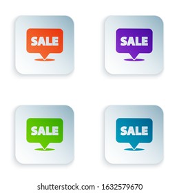 Color Hanging sign with text Sale icon isolated on white background. Signboard with text Sale. Set icons in square buttons. Vector Illustration