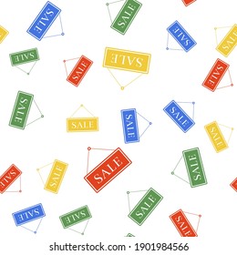 Color Hanging sign with text Sale icon isolated seamless pattern on white background. Vector.