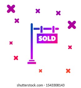 Color Hanging sign with text Sold icon isolated on white background. Sold sticker. Sold signboard. Gradient random dynamic shapes. Vector Illustration
