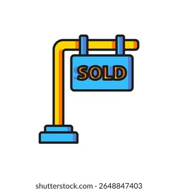 Color Hanging sign with text Sold icon isolated on white background. Sold sticker. Sold signboard. Flat filled outline style with shadow. Vector