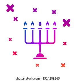 Color Hanukkah menorah icon isolated on white background. Hanukkah traditional symbol. Holiday religion, jewish festival of Lights. Gradient random dynamic shapes. Vector Illustration