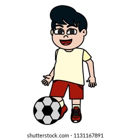 color happy boy child with soccer ball