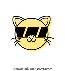 color happy cat head cute animal with sunglasses