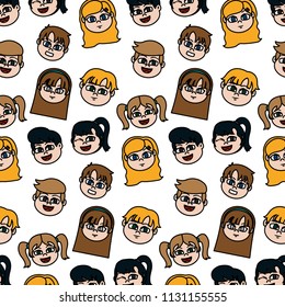 color happy children heads wth hairstyle background